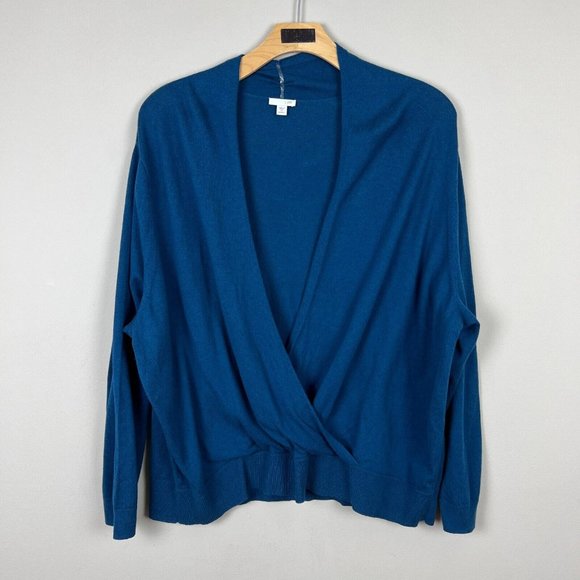J Jill Sweater Top 4X Blue Faux Wrap‎ V-Neck Surplice Cotton Wool Silk Pullover - Picture 1 of 9